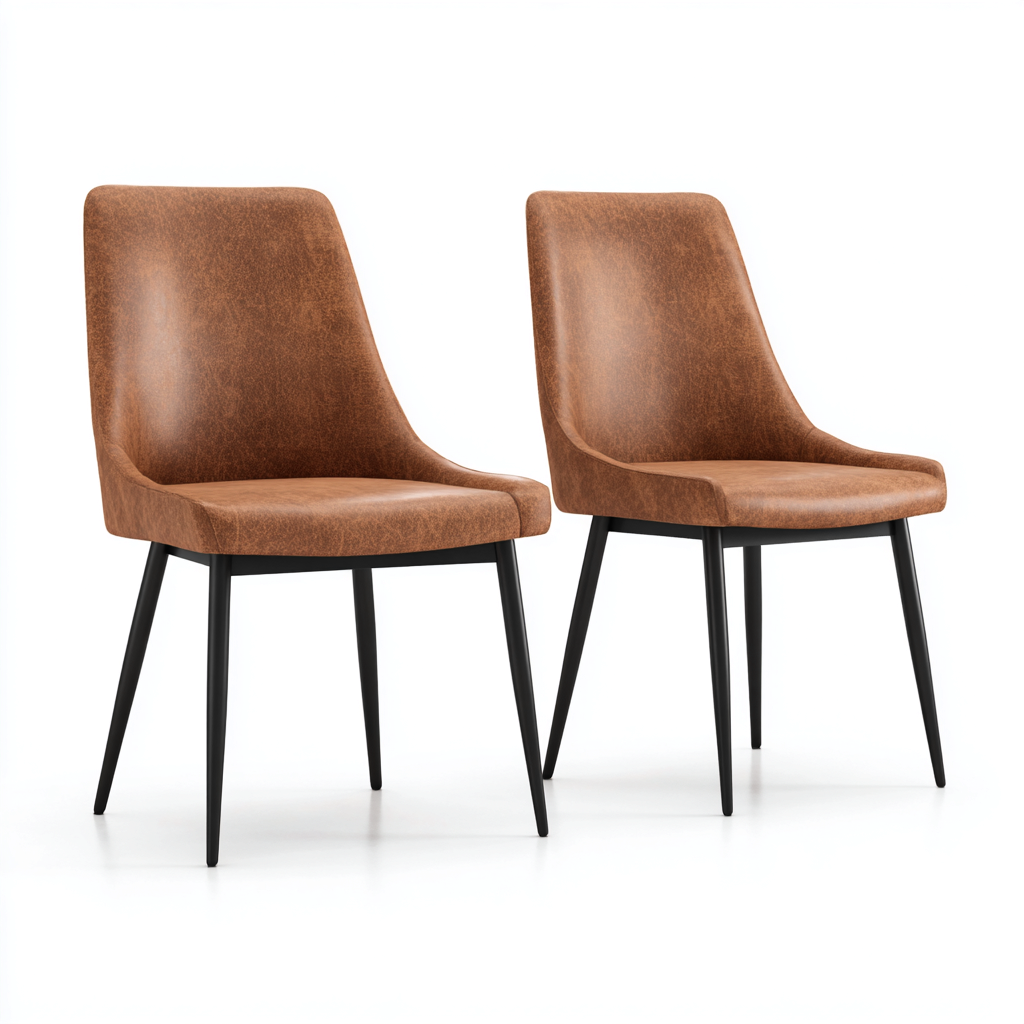 Chaise de salle à manger en similicuir et métal 50x55x85 cm - Marron-Noir - Design contemporain pour intérieur-Rarozahome