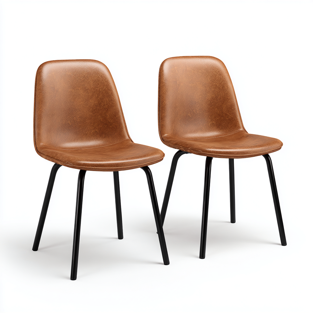 Chaise de salle à manger revêtement simili cuir et structure acier 45x55x85 cm - marron et noir - assise intérieure design contemporain-Rarozahome