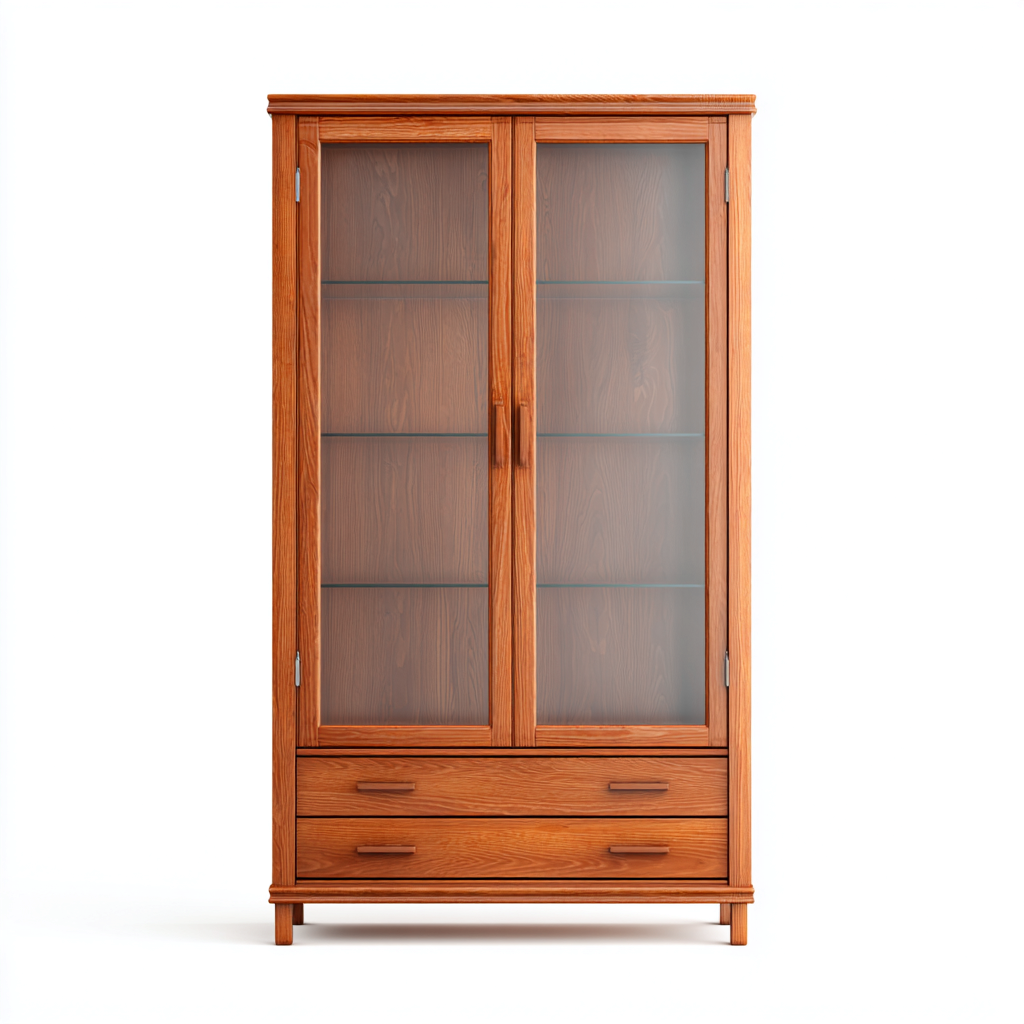 Vetrina-legno massello-vetro-94x47x190 cm-noce naturale-design classico-Vamiistudio