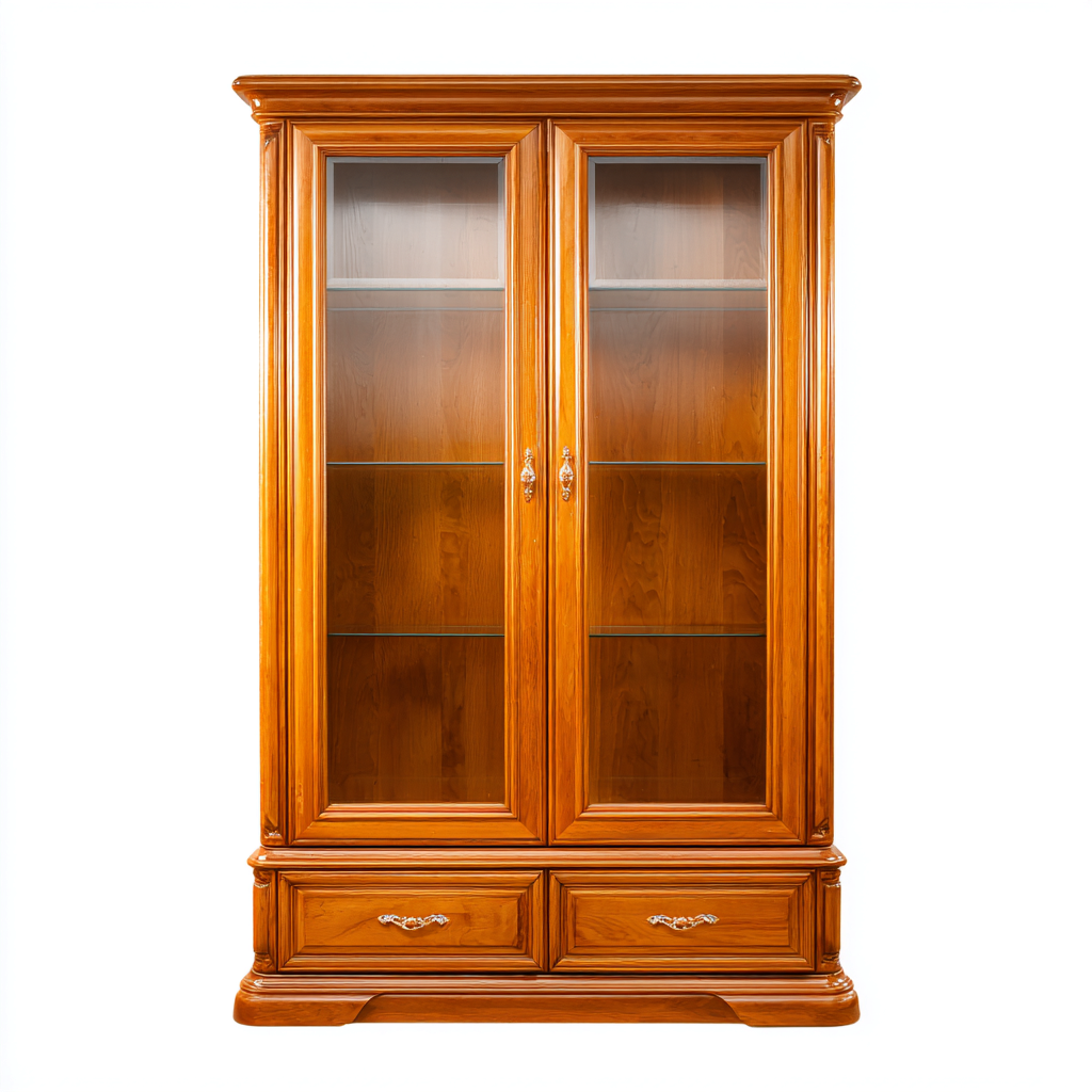 Vetrina-legno massello-vetro-96x48x192 cm-noce caldo-design classico-Vamiistudio