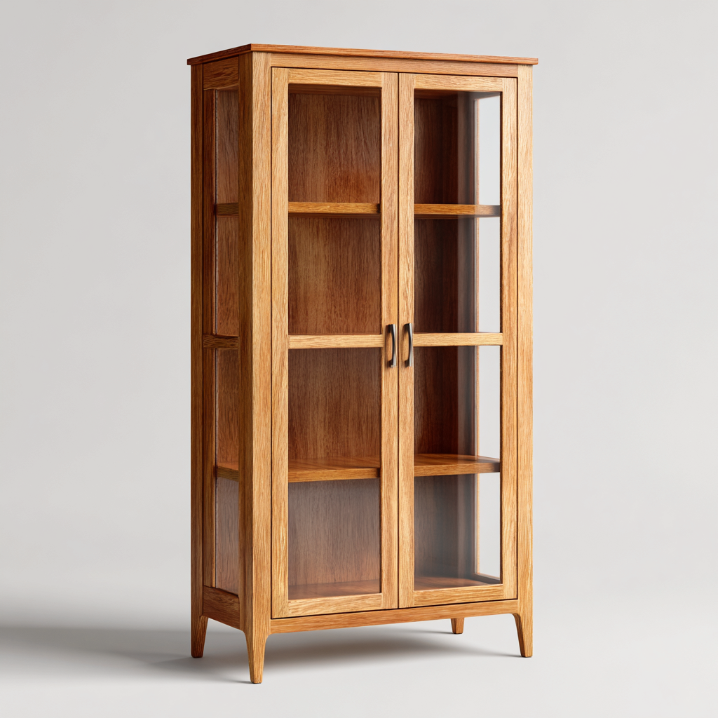 Vetrina-legno massello-vetro-88x42x180 cm-rovere naturale-design classico-Vamiistudio