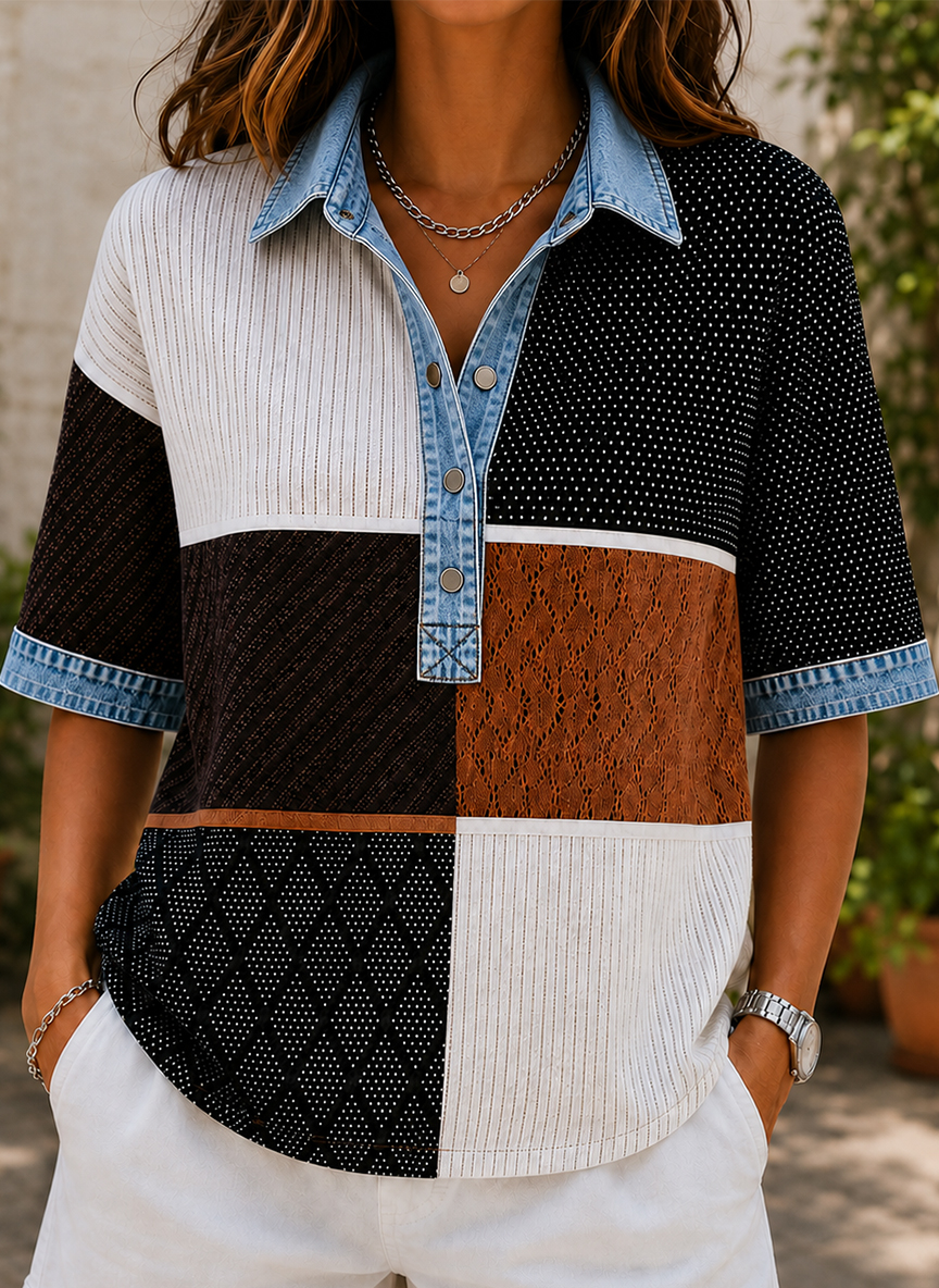 [Copy]🔥Women's Relaxed Denim-Style Button Detail Top