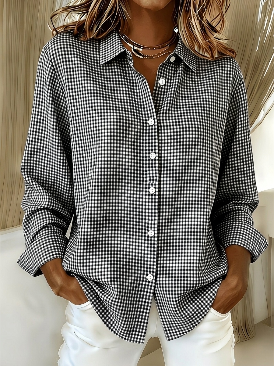 CLEARANCE SALE🔥 Women's Casual Gingham Long Sleeve Button Down Shirt