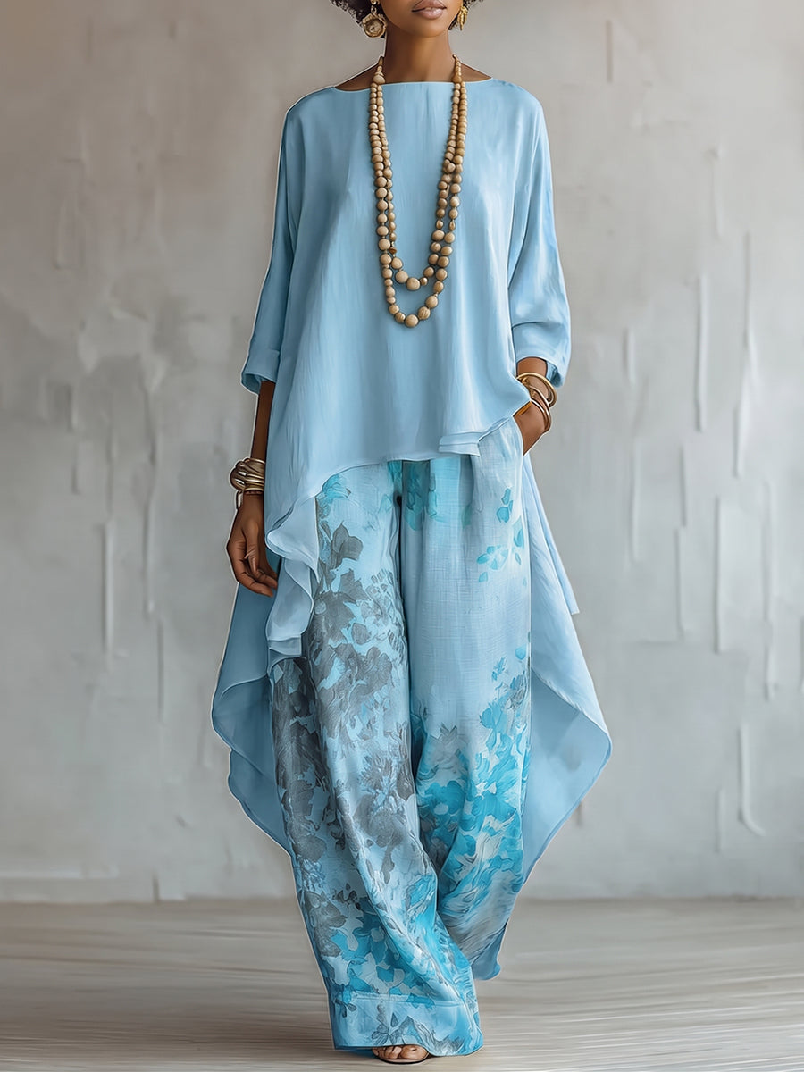 Elegant Artistic Floral Print Two-piece Set