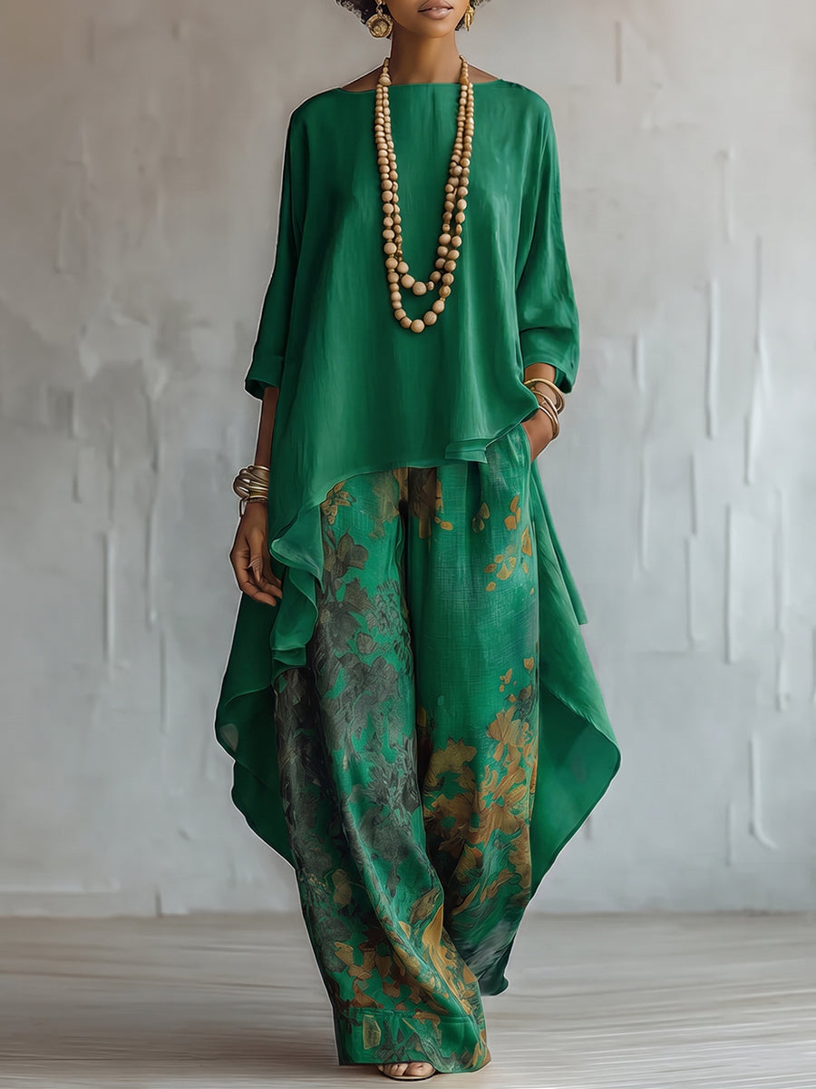 Elegant Artistic Floral Print Two-piece Set