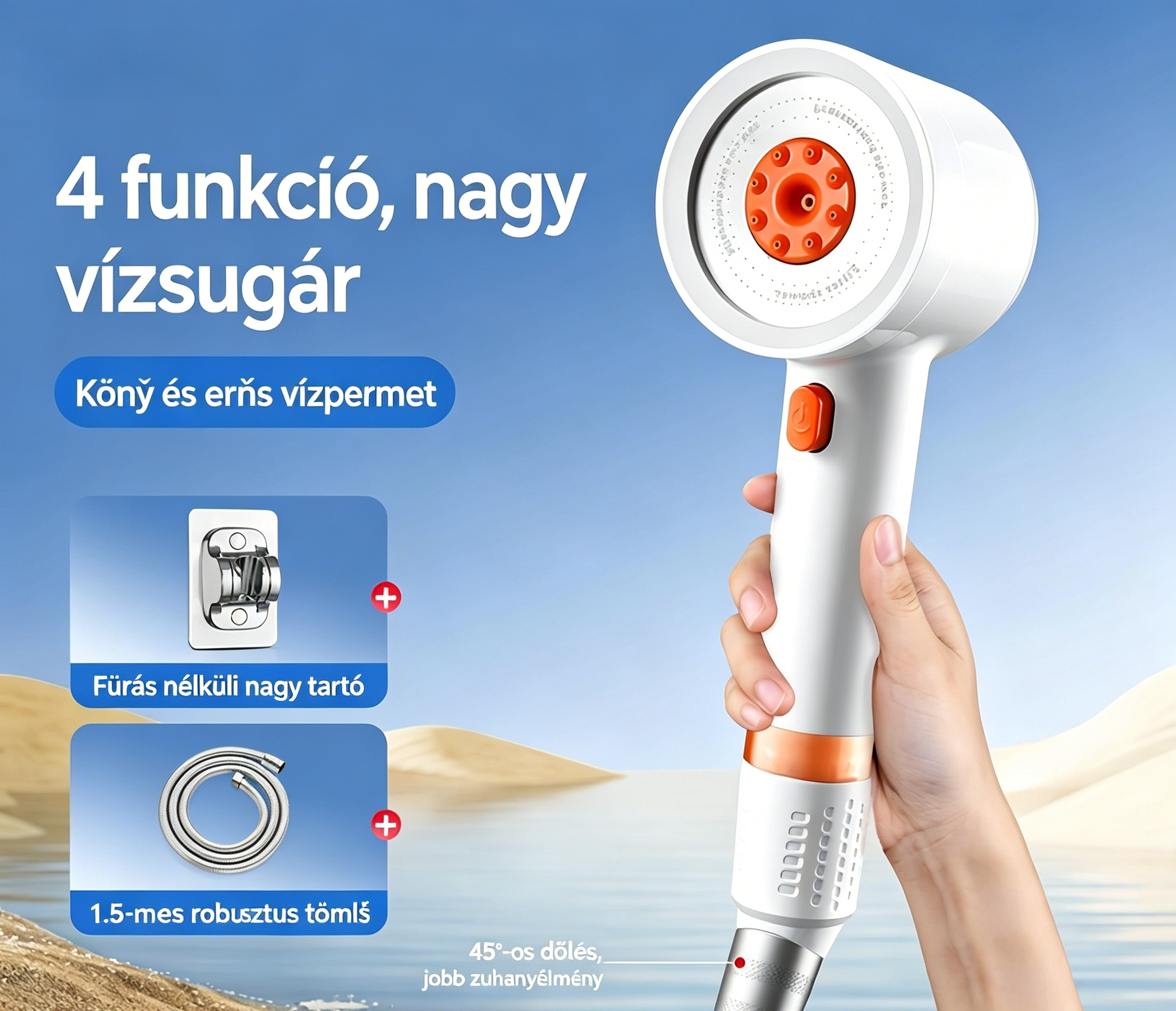 💦 Négy fokozatú nagynyomású zuhanyfej szűrővel – Állítható, víztakarékos  🚿