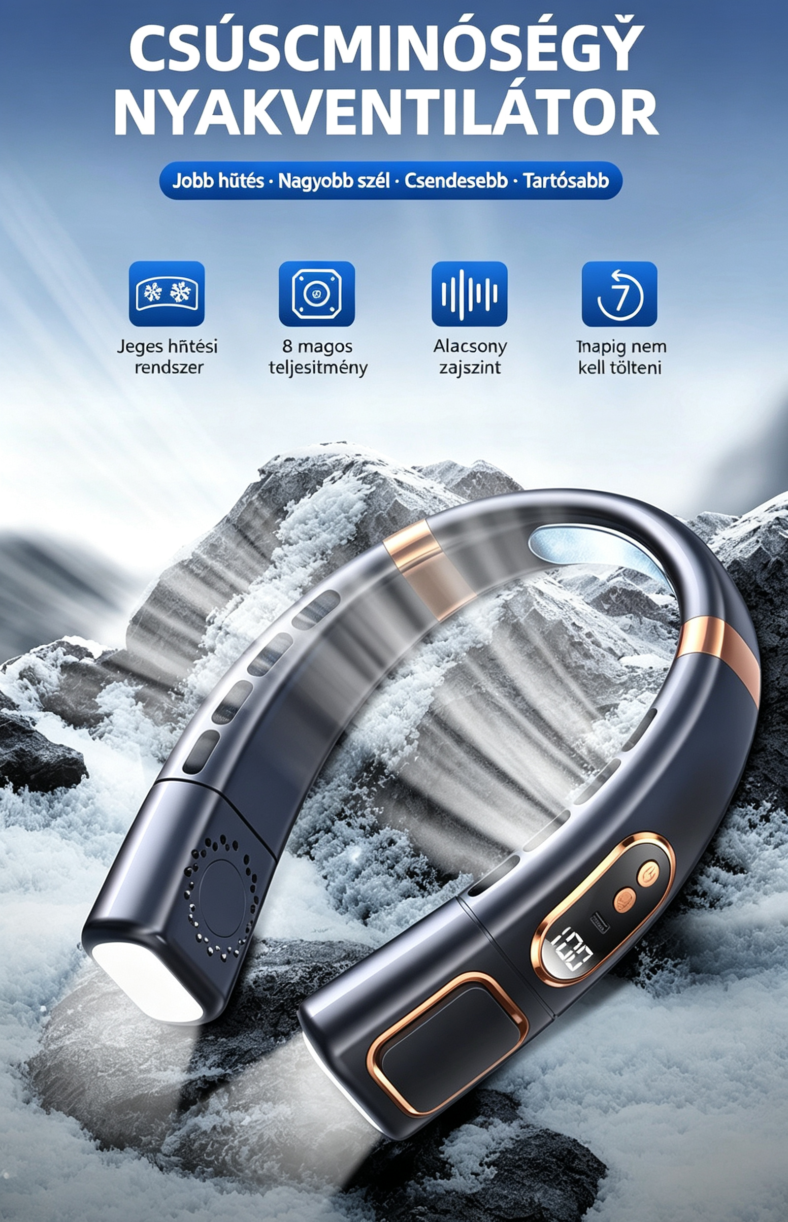 🔥🍃Hordozható nyakventilátor – Kézhasználat nélküli hűtés a forró nyári napokra，Alapvető dolgok szabadtéri kirándulásokhoz