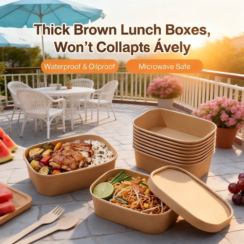 Disposable Kraft Paper Rectangular Takeout Lunch Box