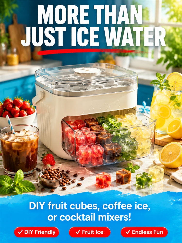 🧊 Press Release Ice Cube Maker Box | 200 Cubes Capacity | One Touch Release | Free Scoop Included | Party Essential 🧊