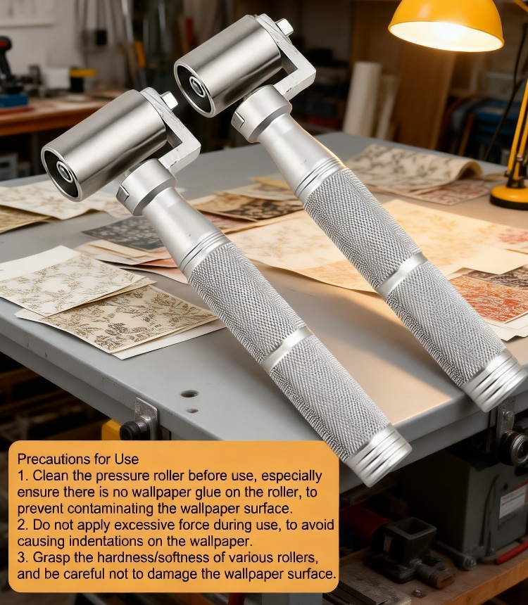 High-quality stainless steel wallpaper roller in use