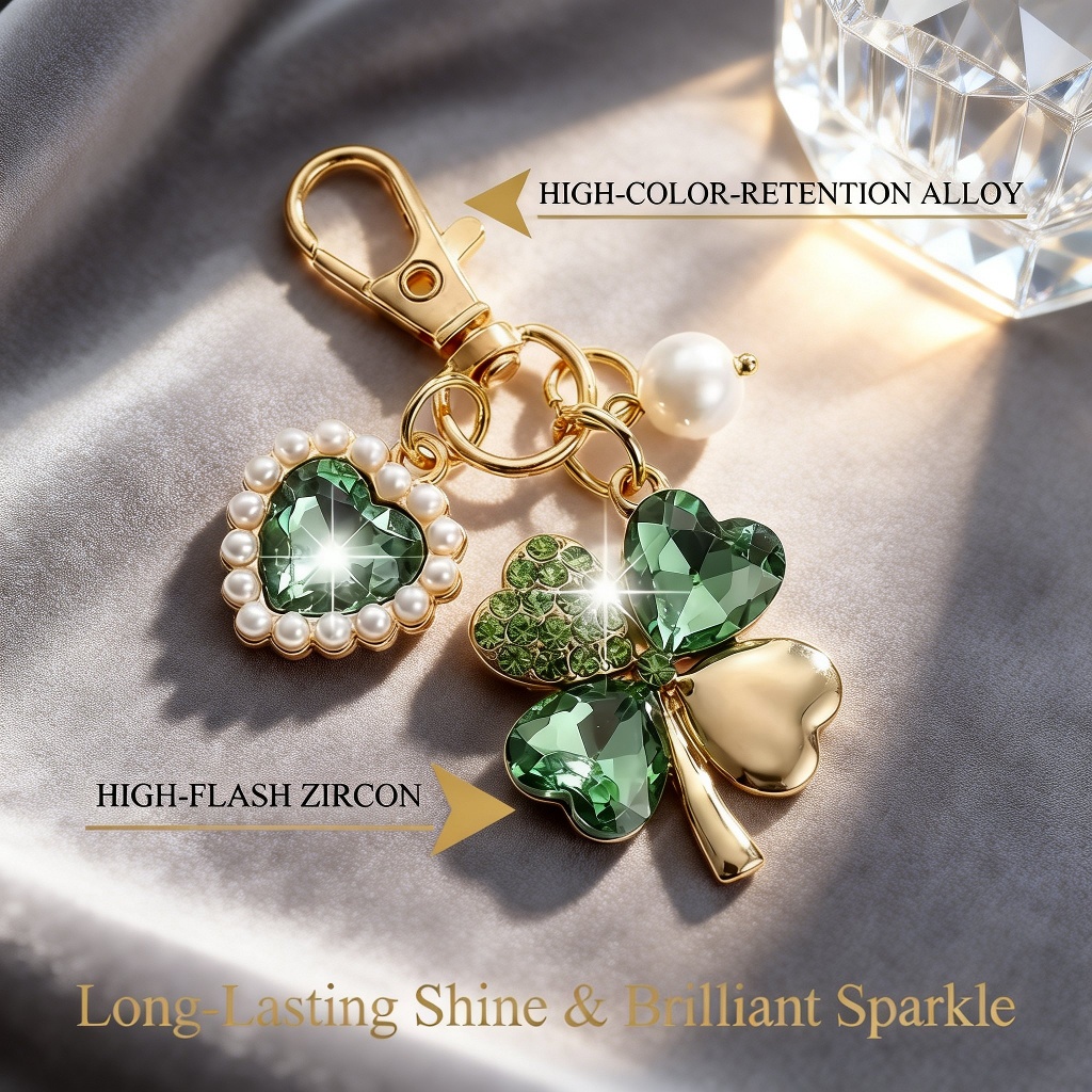 Four-leaf clover charm attached to handbag