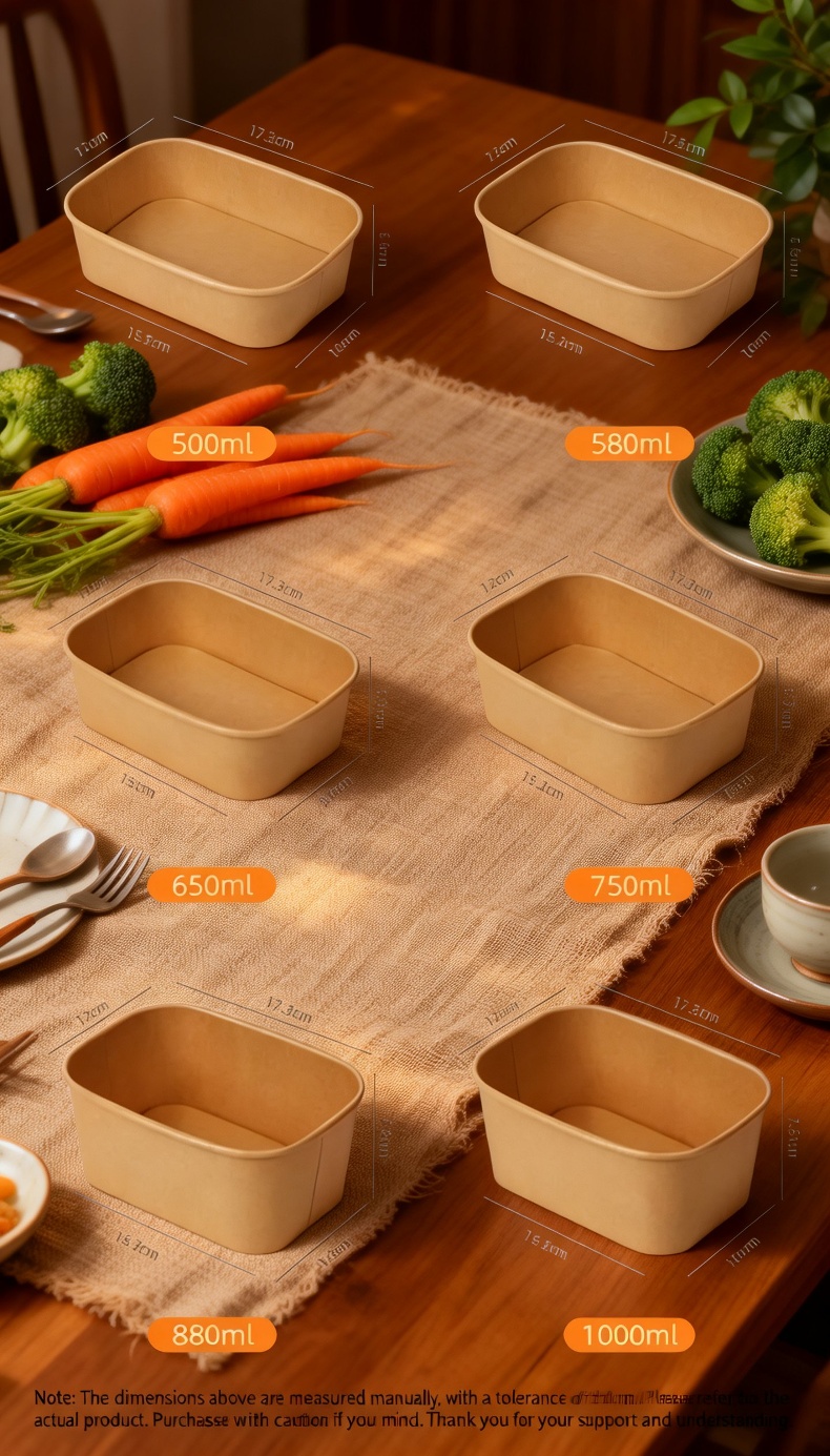Stacked rectangular kraft paper food containers
