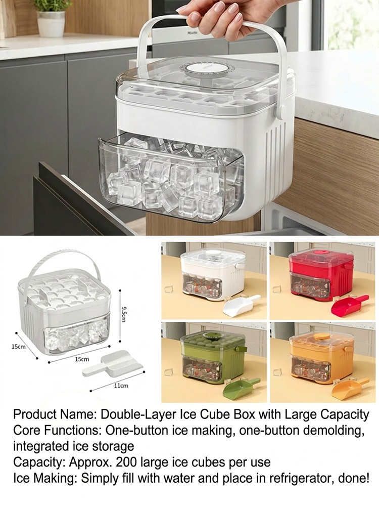 🧊 Press Release Ice Cube Maker Box | 200 Cubes Capacity | One Touch Release | Free Scoop Included | Party Essential 🧊