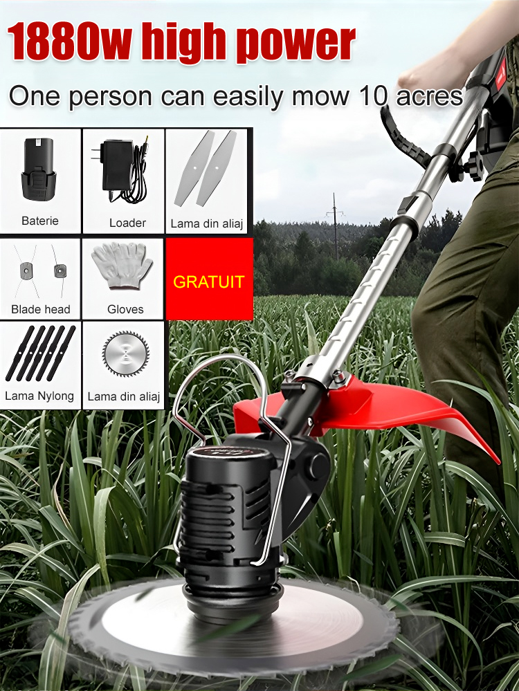2026 Professional Battery-Powered Lawn Mower, equipped with an 1880W brushless motor, comes with a 10-year motor warranty.