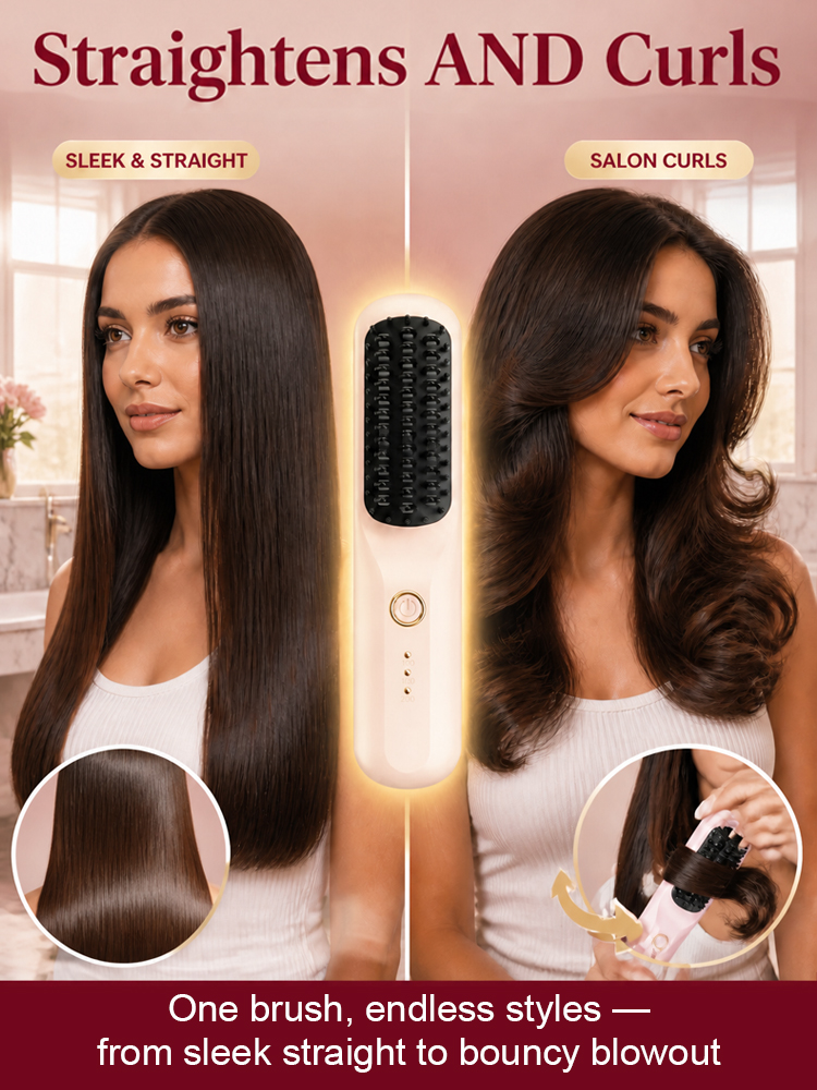 【Allure Beauty Award Winner】✨ Ionic Hair Straightener Brush | 3-Min Salon Smooth | Zero Heat Damage | Keratin Care  | 2-in-1 Straightener & Curler | Hollywood Star Secret 