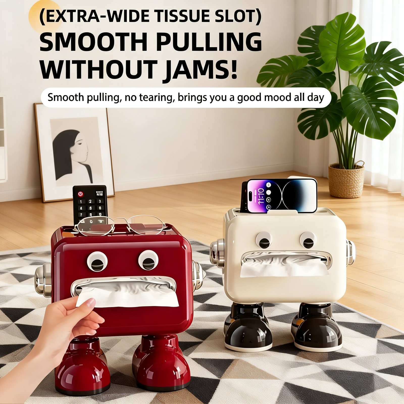 Tissue box with phone stand feature