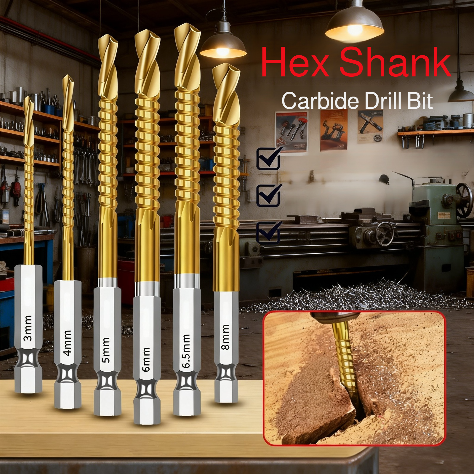 Hex shank saw drill bit for professional woodworking