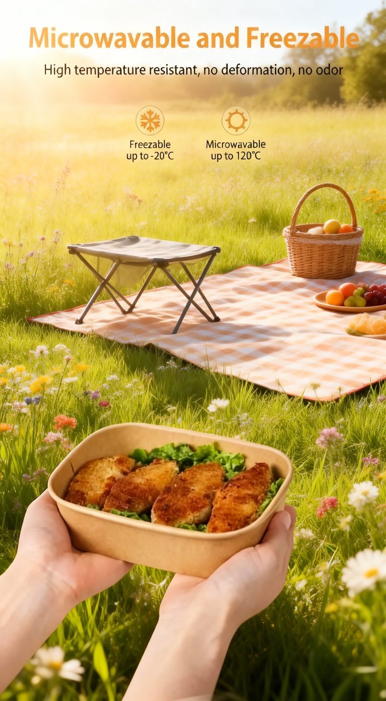 Leak-proof kraft paper lunch box with secure closure
