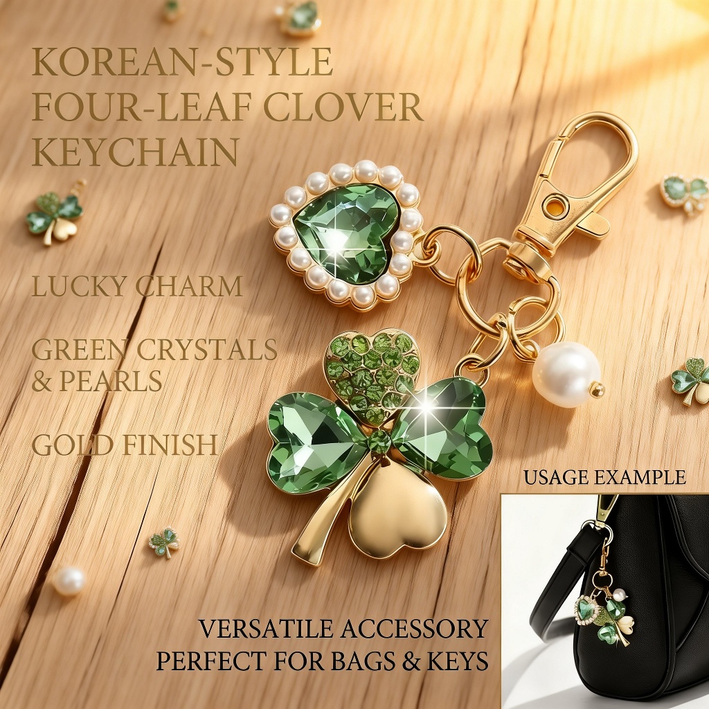 Four-leaf Clover Keychain Bag Charm on white background