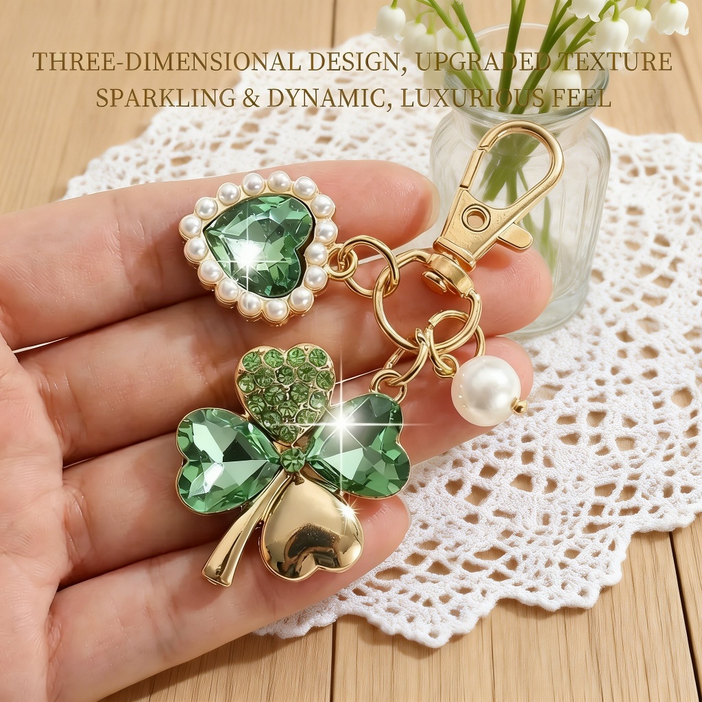 Close-up of lucky clover pendant keyring