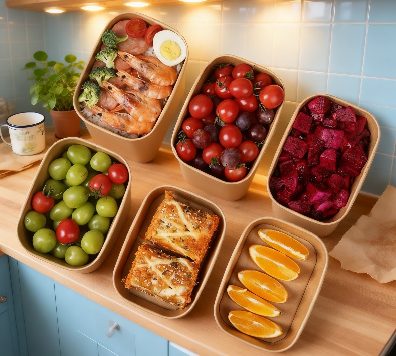 Sustainable disposable paper lunch box for catering