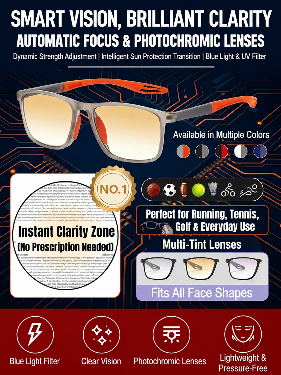 👓 Smart Auto-Focus Glasses | Photochromic Lens | Blue Light Filter | Near Far Vision | 30-Day Risk-Free ⚡