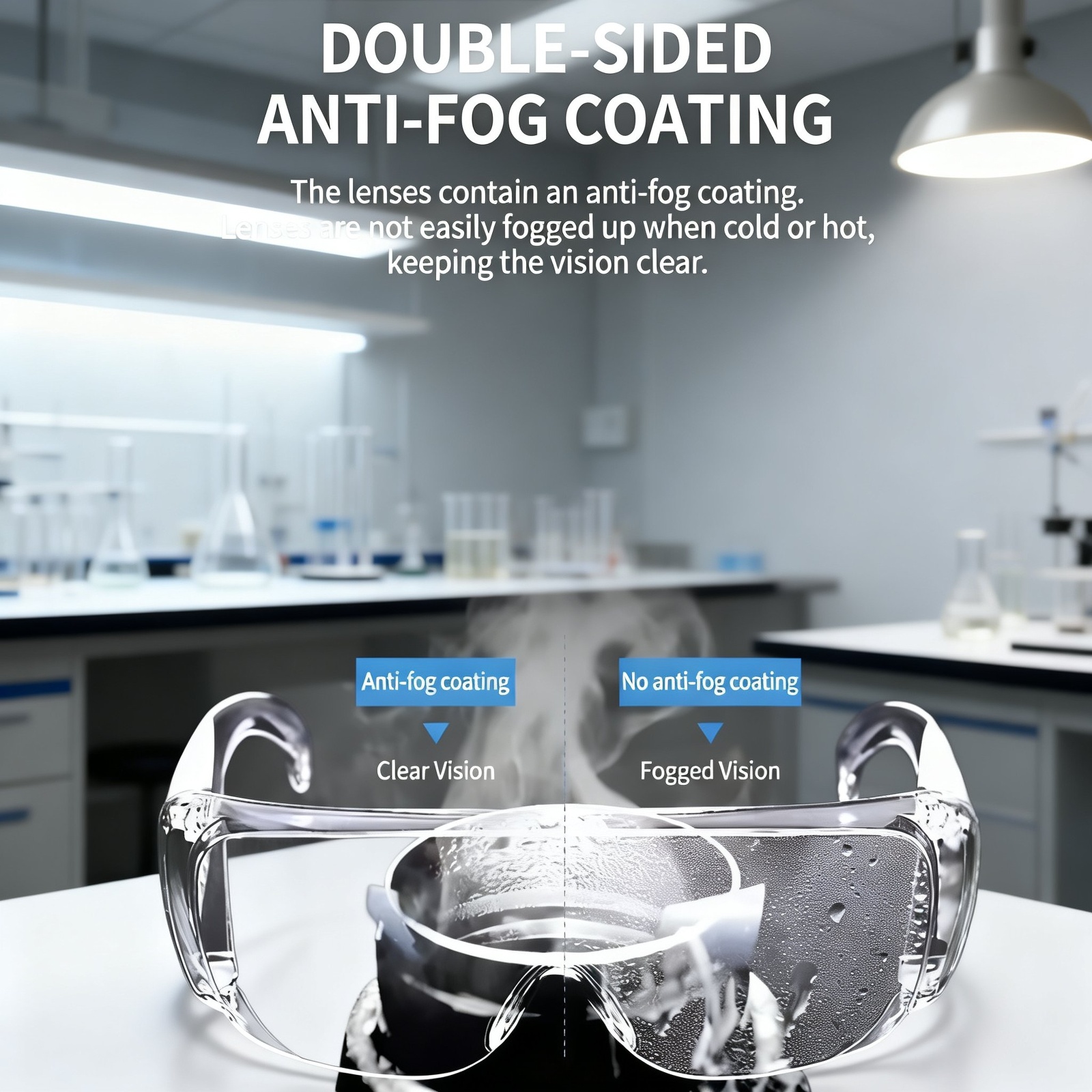 Durable safety goggles with anti-fog lenses