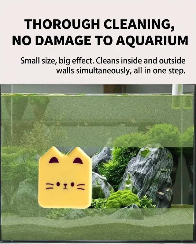 Fish tank before and after cleaning with magnetic brush