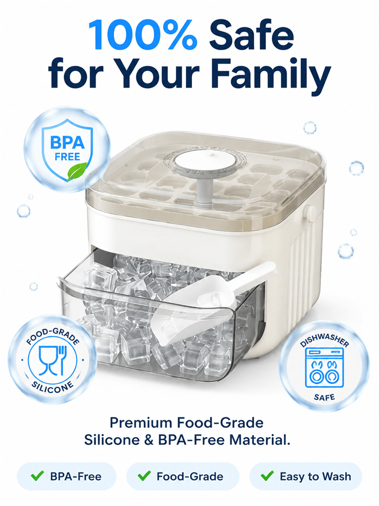 🧊 Press Release Ice Cube Maker Box | 200 Cubes Capacity | One Touch Release | Free Scoop Included | Party Essential 🧊