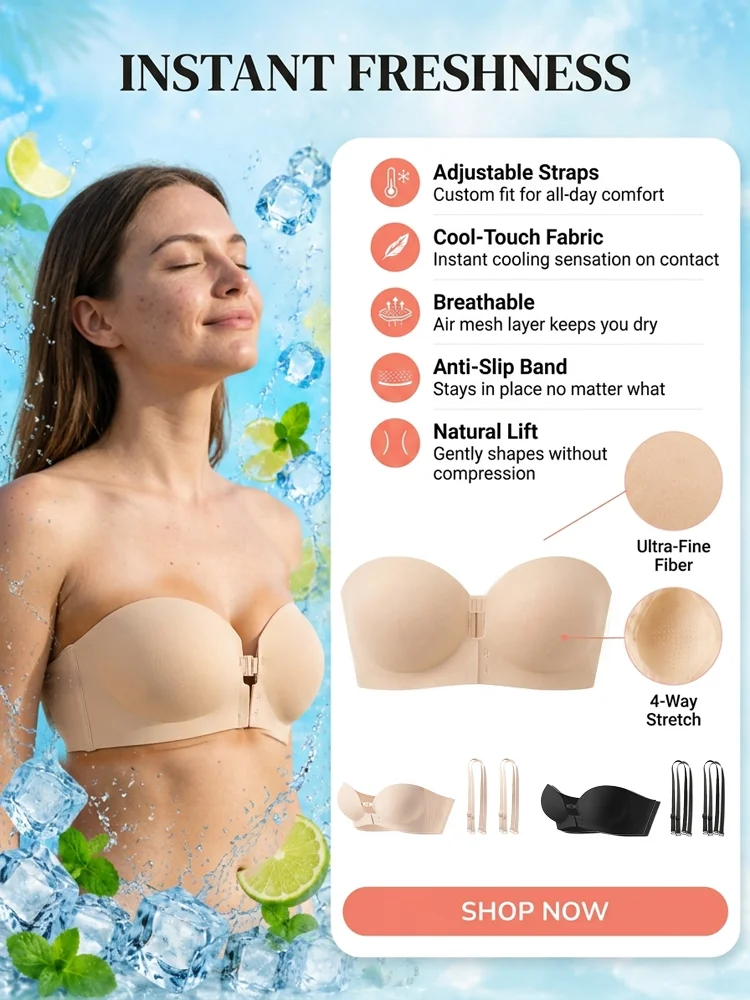 👙Seamless Ice Silk Bra | 1-Sec Front Clasp  | Invisible Under Tees | Deep V Push Up❄️