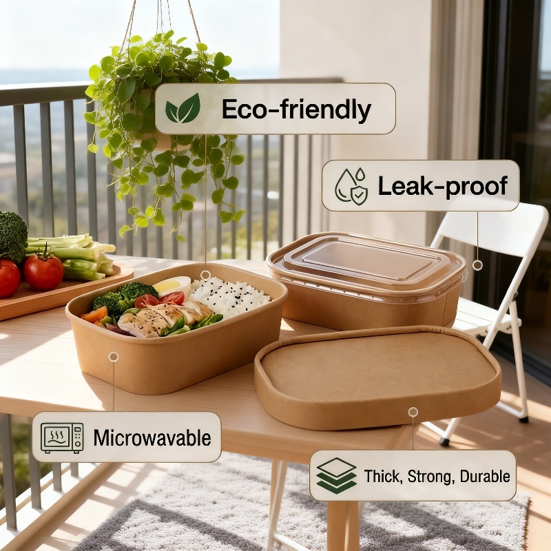 Disposable Kraft Paper Rectangular Takeout Lunch Box