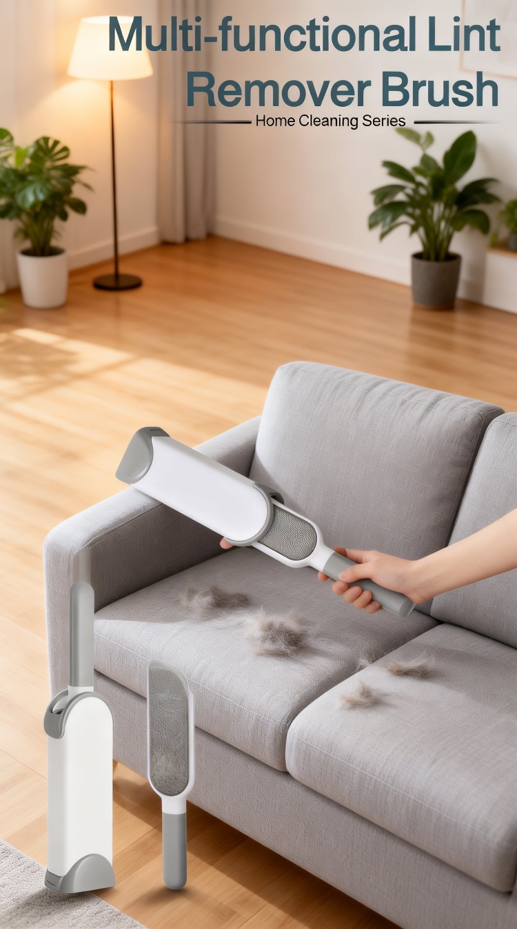 Clothing lint remover electrostatic brush removing pet hair from sweater