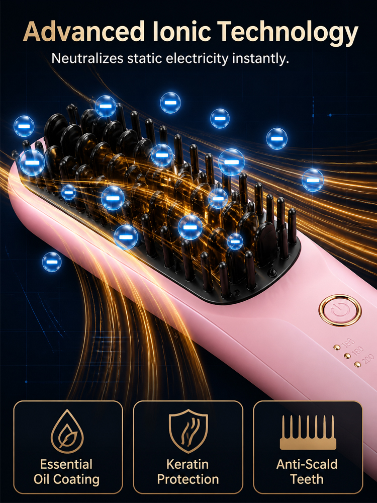 【Allure Beauty Award Winner】✨ Ionic Hair Straightener Brush | 3-Min Salon Smooth | Zero Heat Damage | Keratin Care  | 2-in-1 Straightener & Curler | Hollywood Star Secret 