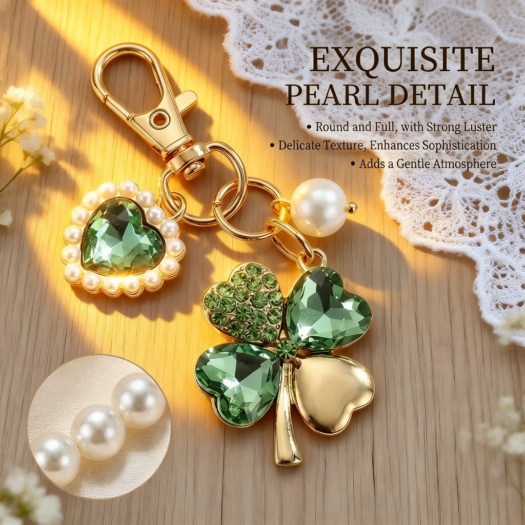 Elegant green clover keychain for purses