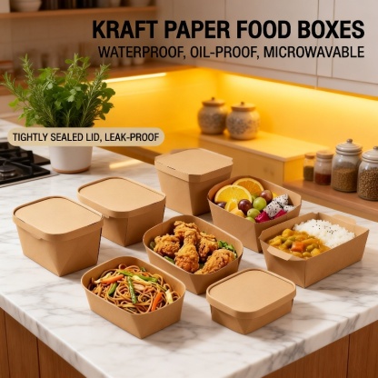 Disposable Kraft Paper Rectangular Takeout Lunch Box