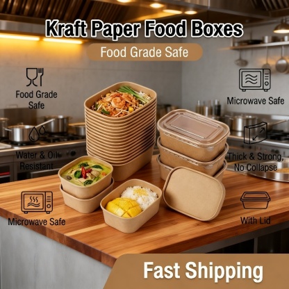 Disposable Kraft Paper Rectangular Takeout Lunch Box