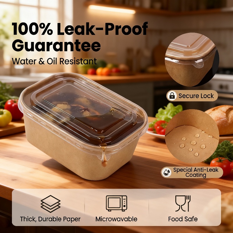 Disposable Kraft Paper Rectangular Takeout Lunch Box