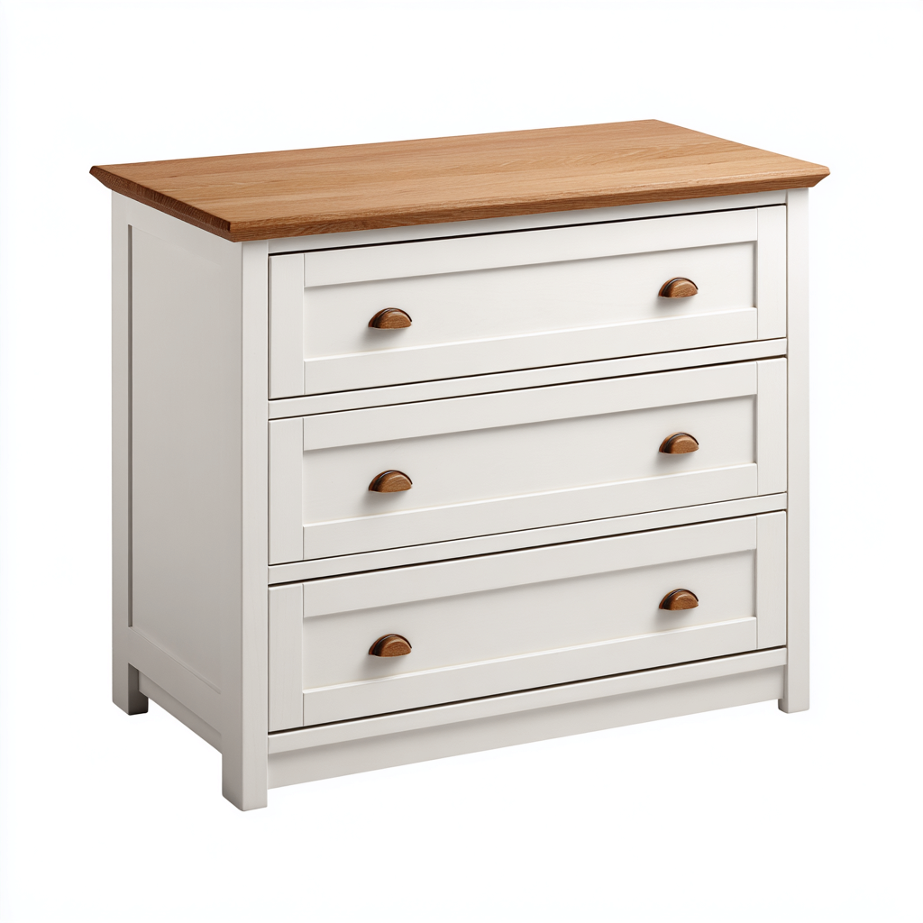 Commode bois 90x40x80 cm - Blanc et naturel - Pour chambre - Style classique-Faviadwell