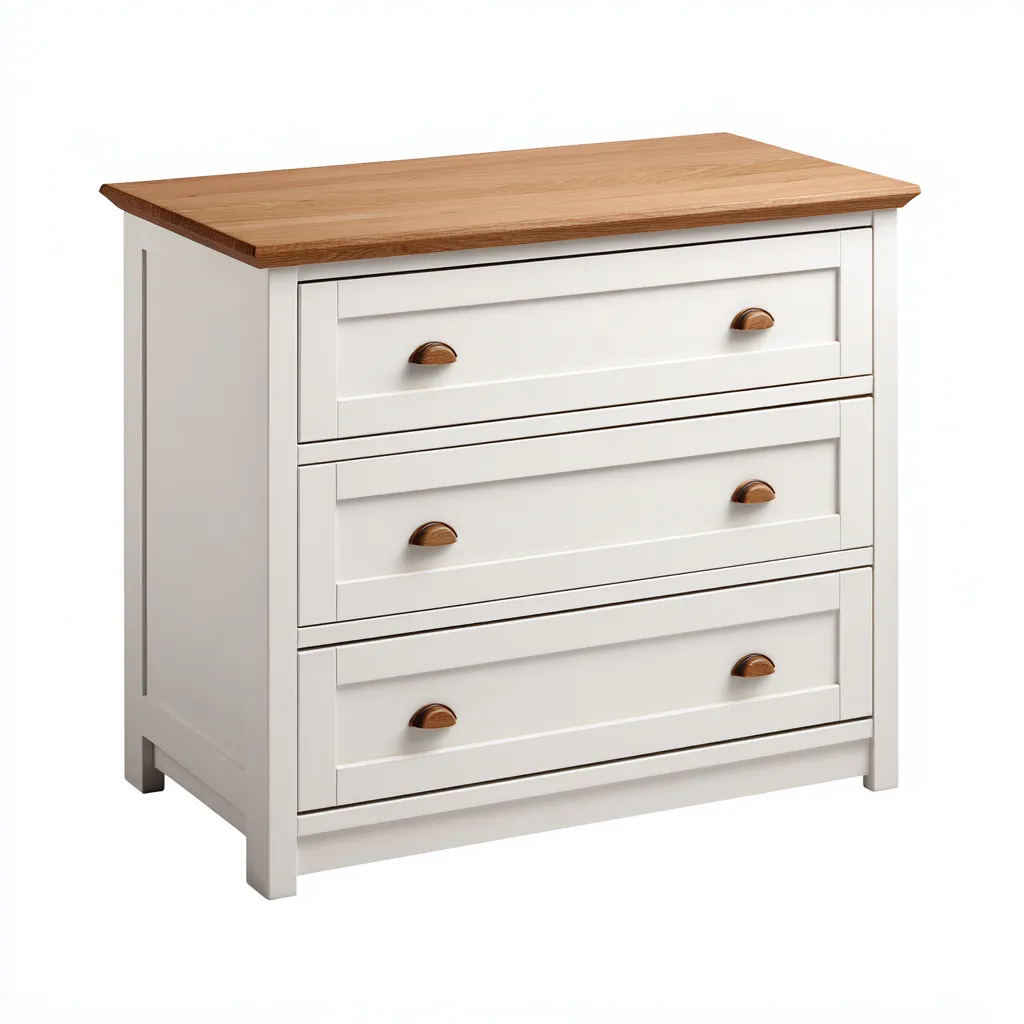 Commode bois 90x40x80 cm - Blanc et naturel - Pour chambre - Style classique-Faviadwell