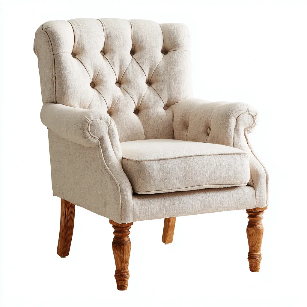 Fauteuil revêtement textile capitonné et pieds bois 70x80x95 cm - beige - assise intérieure style classique-Faviadwell