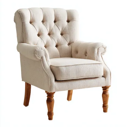 Fauteuil revêtement textile capitonné et pieds bois 70x80x95 cm - beige - assise intérieure style classique-Faviadwell