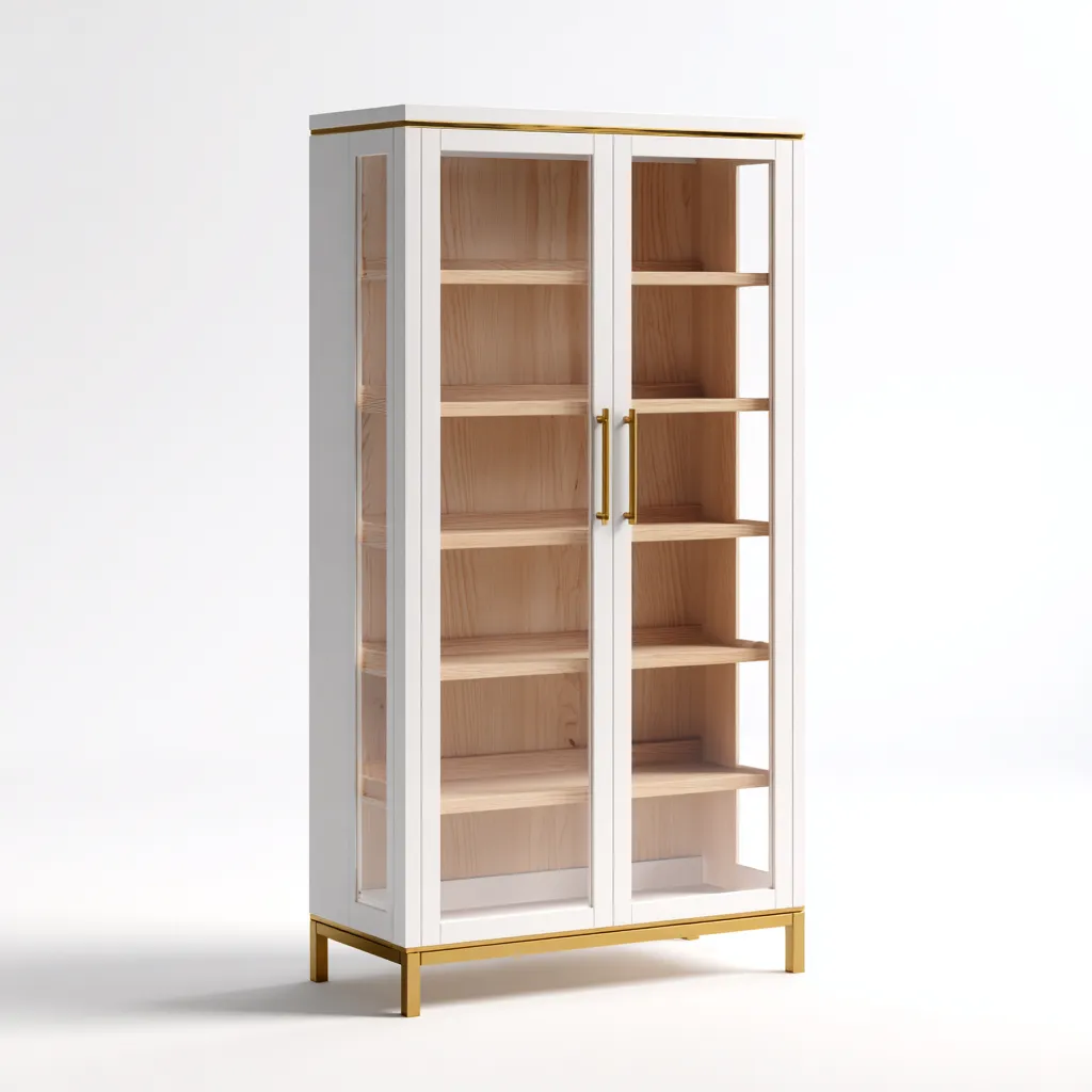 Vitrine avec portes vitrées MDF 80x40x180 cm - Blanc et bois naturel - Style élégant pour intérieur-Faviadwell