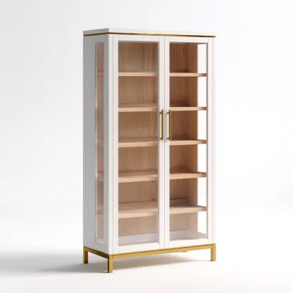 Vitrine avec portes vitrées MDF 80x40x180 cm - Blanc et bois naturel - Style élégant pour intérieur-Faviadwell