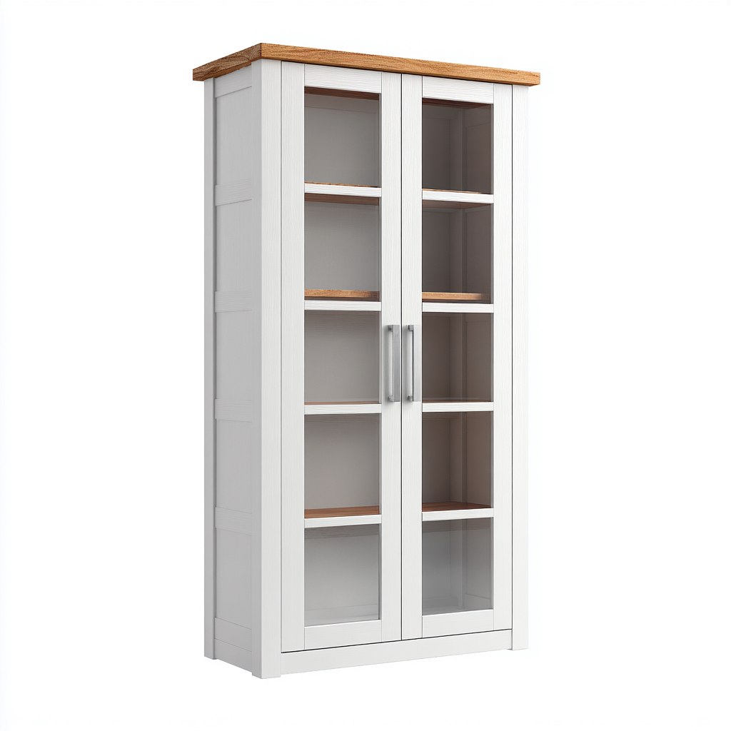 Vitrine avec portes vitrées MDF 80x40x180 cm - Blanc et bois naturel - Style moderne pour intérieur-Faviadwell