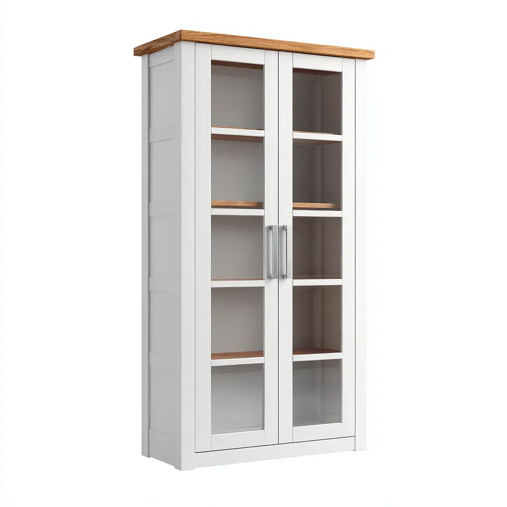 Vitrine avec portes vitrées MDF 80x40x180 cm - Blanc et bois naturel - Style moderne pour intérieur-Faviadwell