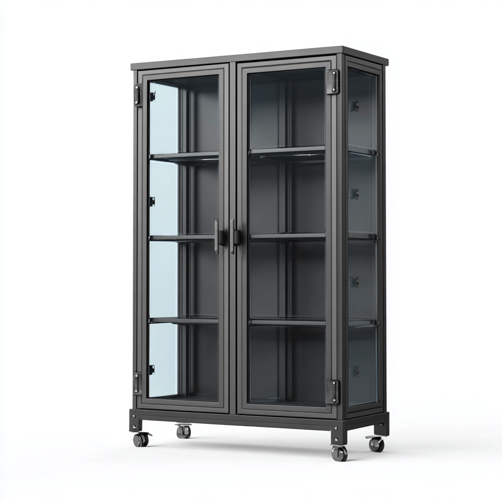 Vitrine structure métal et verre 80x40x160 cm - noir - meuble de rangement intérieur style industriel-Faviadwell