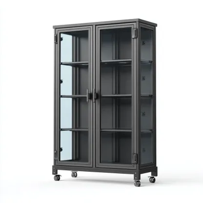 Vitrine structure métal et verre 80x40x160 cm - noir - meuble de rangement intérieur style industriel-Faviadwell