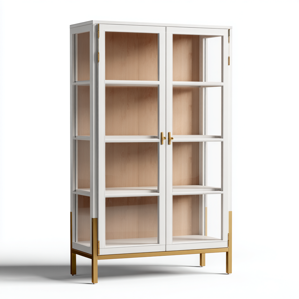 Vitrine bois et verre 80x40x170 cm - Blanc et naturel - Pour salon - Style élégant-Faviadwell