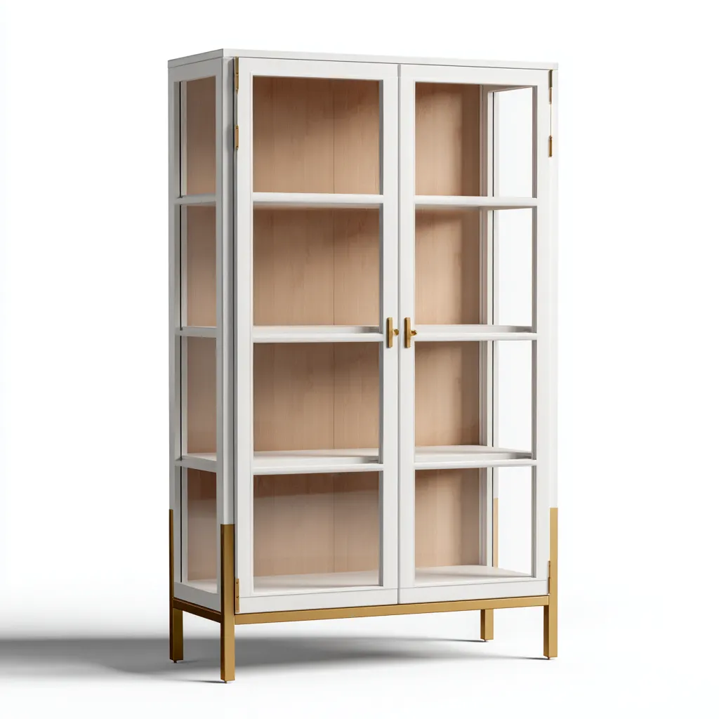 Vitrine bois et verre 80x40x170 cm - Blanc et naturel - Pour salon - Style élégant-Faviadwell