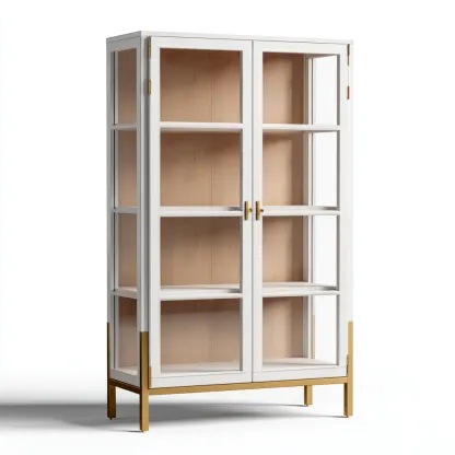 Vitrine bois et verre 80x40x170 cm - Blanc et naturel - Pour salon - Style élégant-Faviadwell